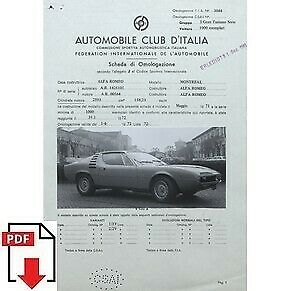 1972 Alfa Romeo Montreal FIA homologation form PDF download (ACI)